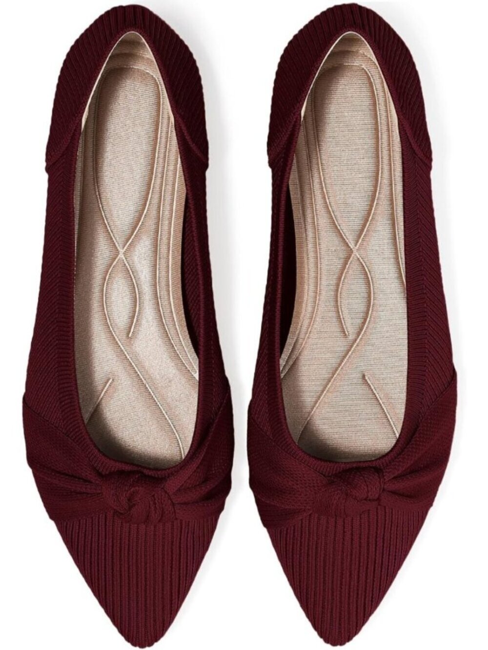 Women's Red Pointed Toe Knit Washable Ballet Flat Comfortable Dress Shoes